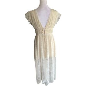 Lulu’s Yours Evermore Cream Swiss Dot Ruffled Midi Dress Medium